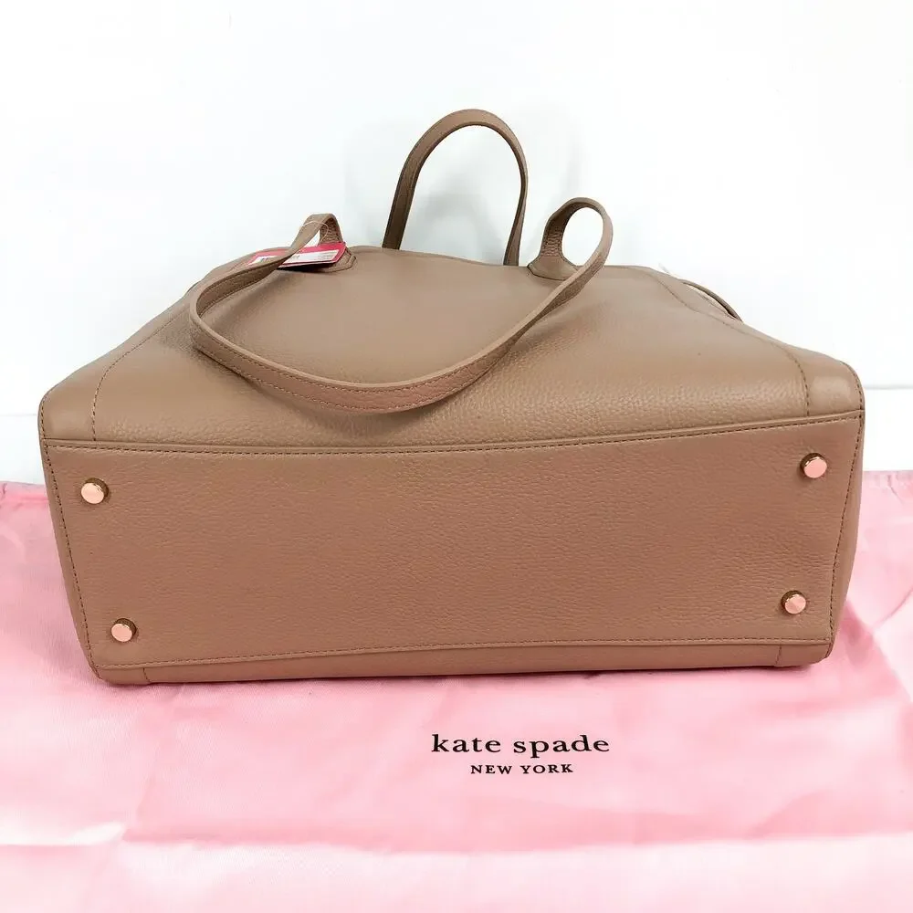 KATE SPADE Knott Large Tote Bag Tan Raw Pecan Shoulder Straps Leather NWT